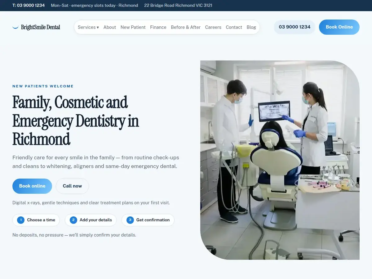 The BrightSmile Dental website