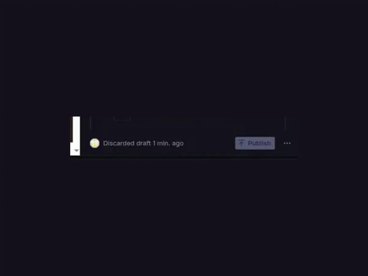 The bottom of the Sanity document panel showing “Discarded draft 1 min. ago” next to the Publish button